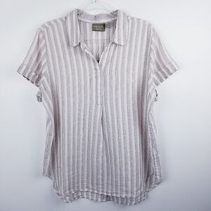 Naturals d&co. Tan and Ivory Striped Linen Blend Top size Medium